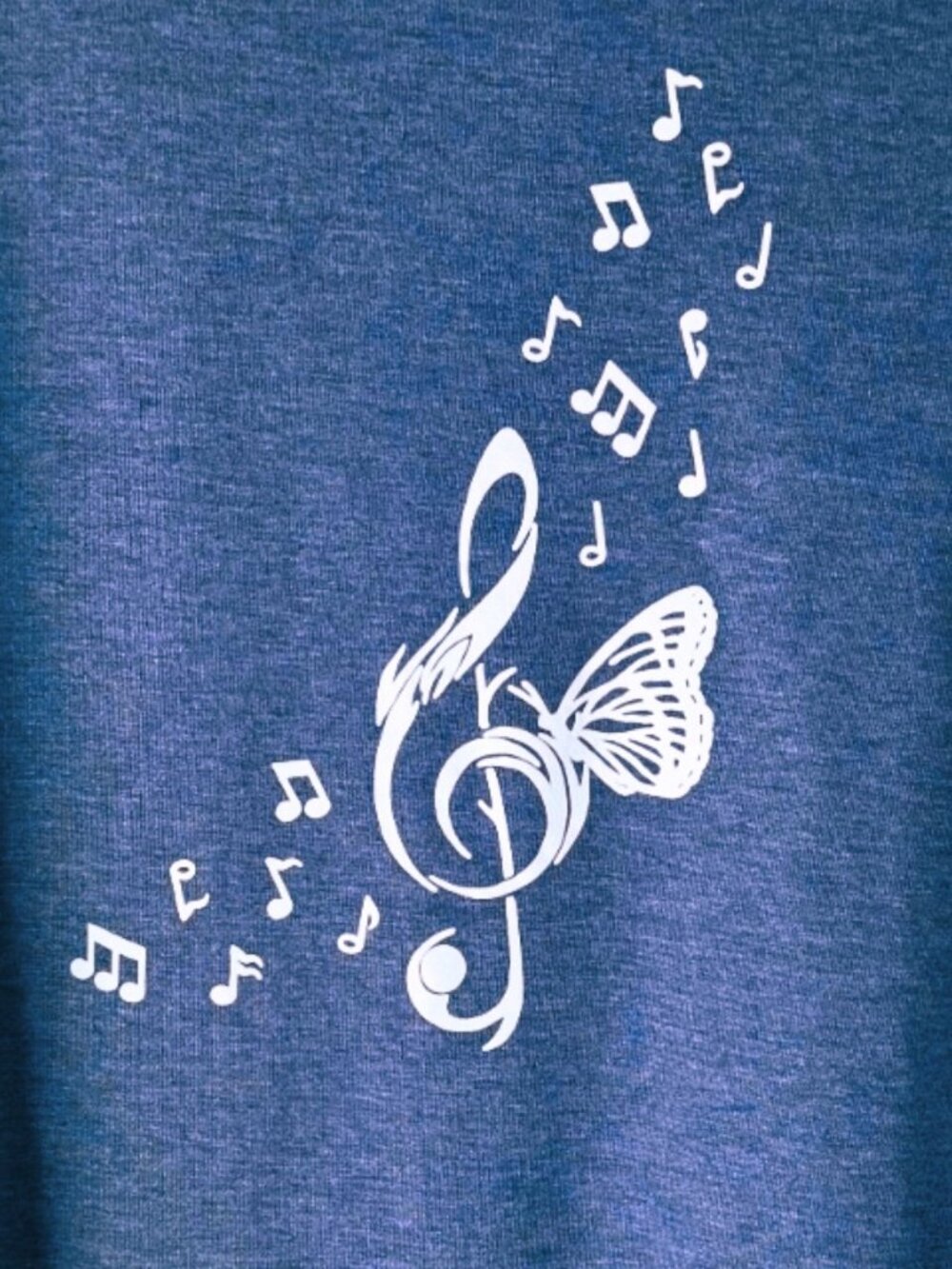 Butterfly Treble Clef Tee Size L Blue Music Graphic Shirt Soft Stretch Top - Picture 5 of 12